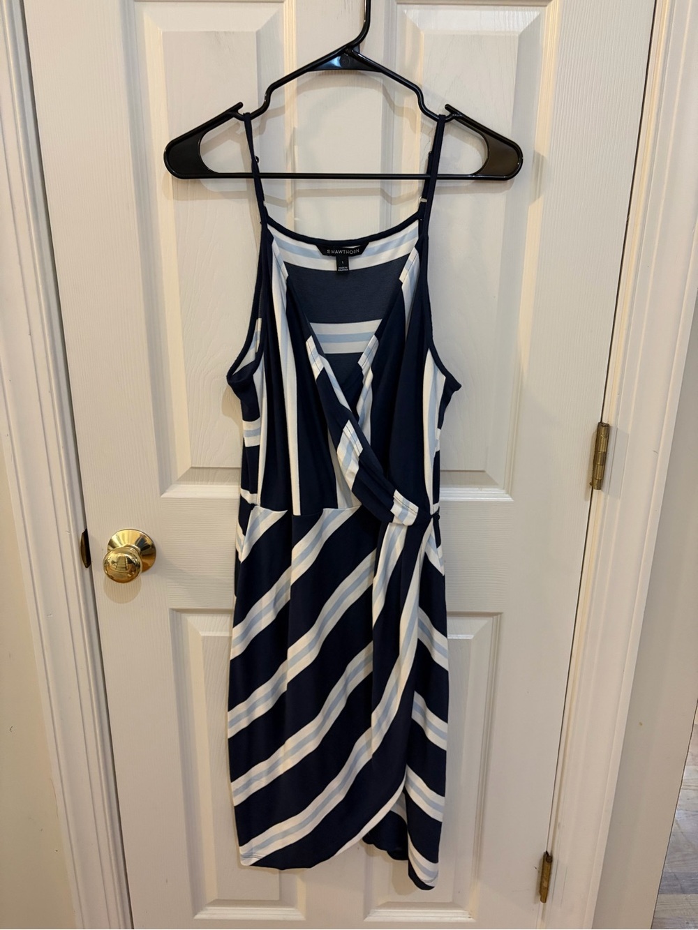 41 Hawthorn Navy Blue Striped Faux Wrap Dress L (No Belt) - Picture 2 of 8
